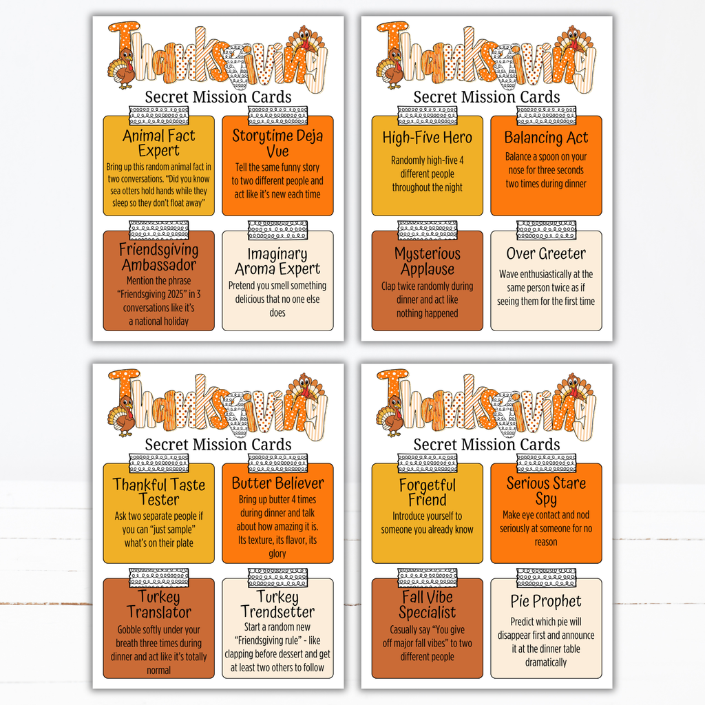 Thanksgiving Secret Mission Game | 52 Printable Spy Missions