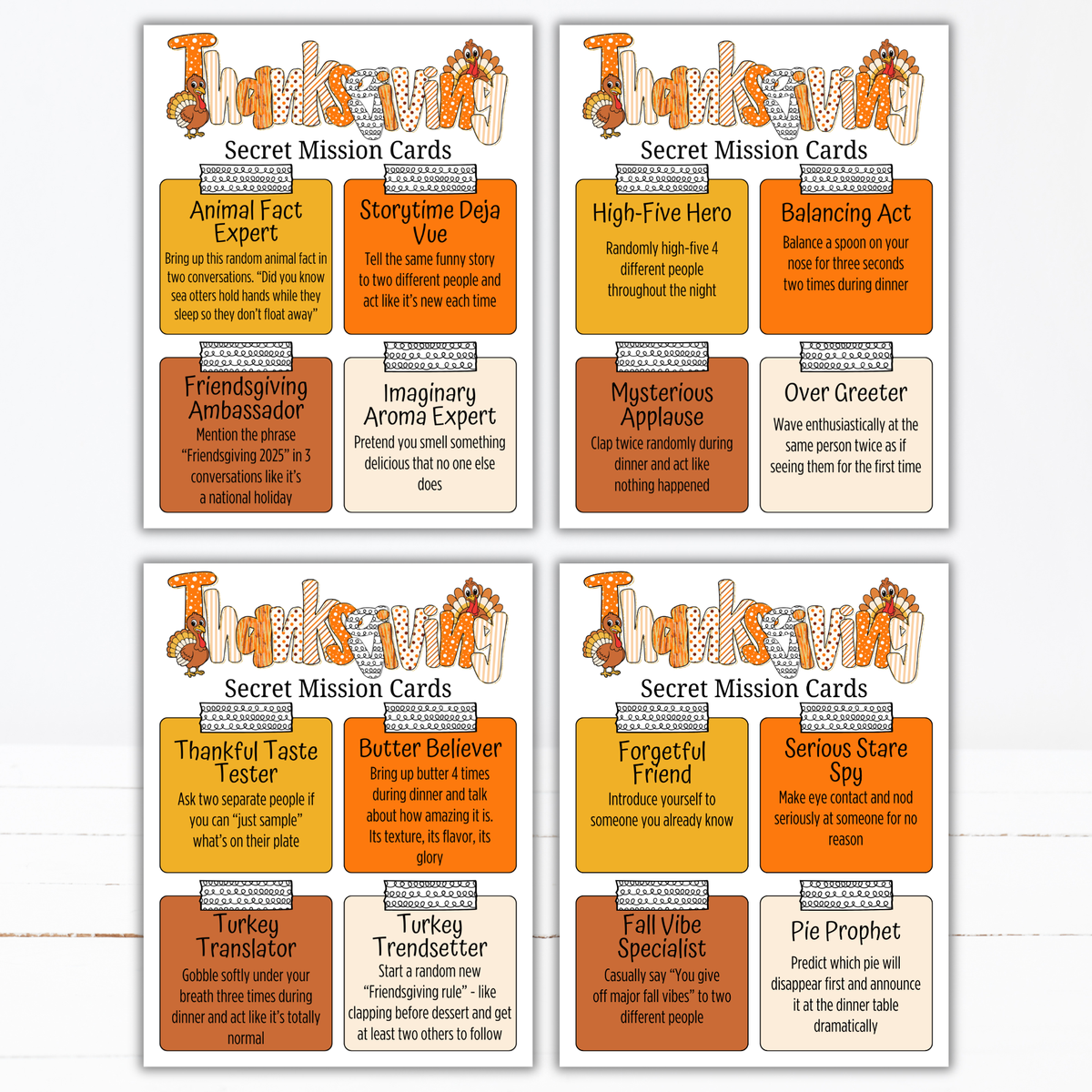 Thanksgiving Secret Mission Game | 52 Printable Spy Missions