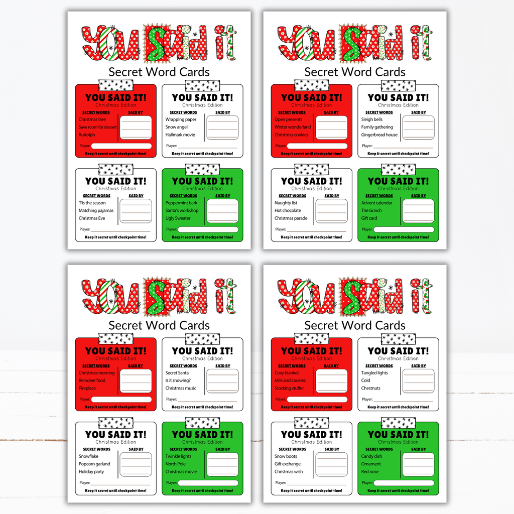 Christmas You Said It Game | 52 Printable Secret Word Cards