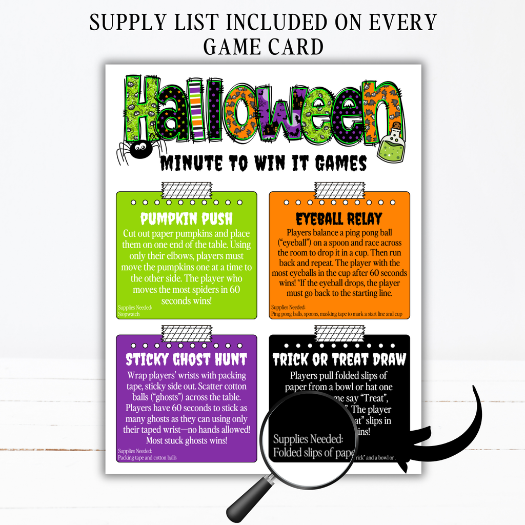 Halloween Minute to Win It Games | 52 Printable Party Games