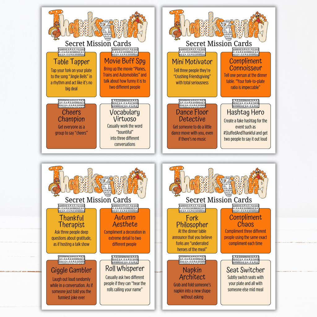Thanksgiving Secret Mission Game | 52 Printable Spy Missions