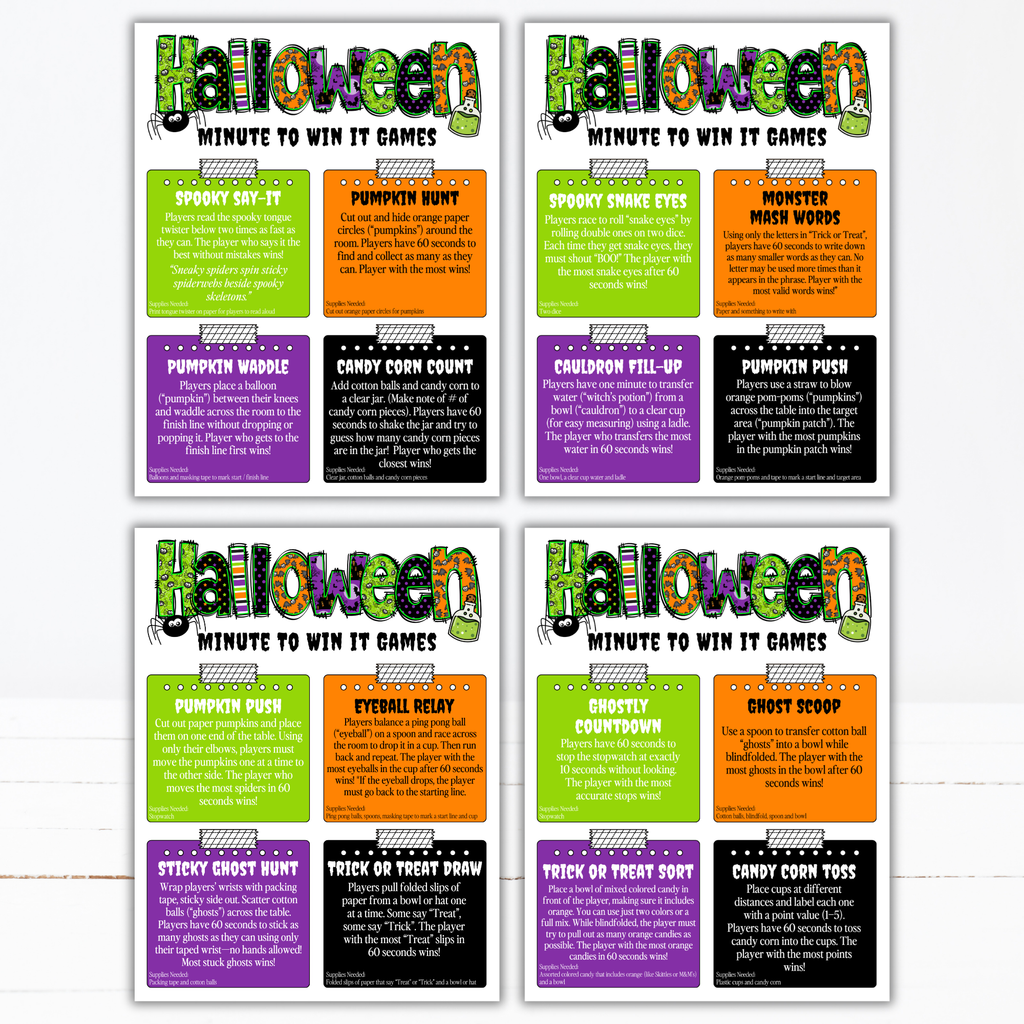 Halloween Minute to Win It Games | 52 Printable Party Games