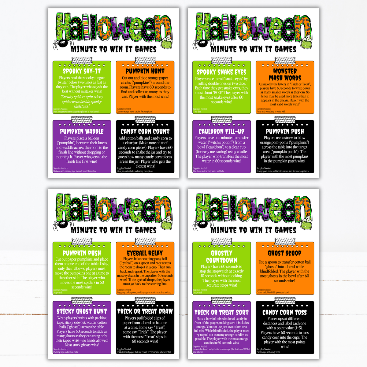 Halloween Minute to Win It Games | 52 Printable Party Games