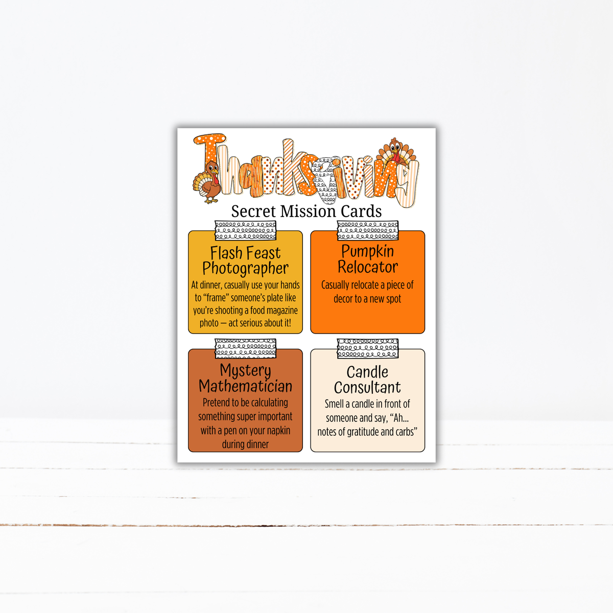 Thanksgiving Secret Mission Game | 52 Printable Spy Missions