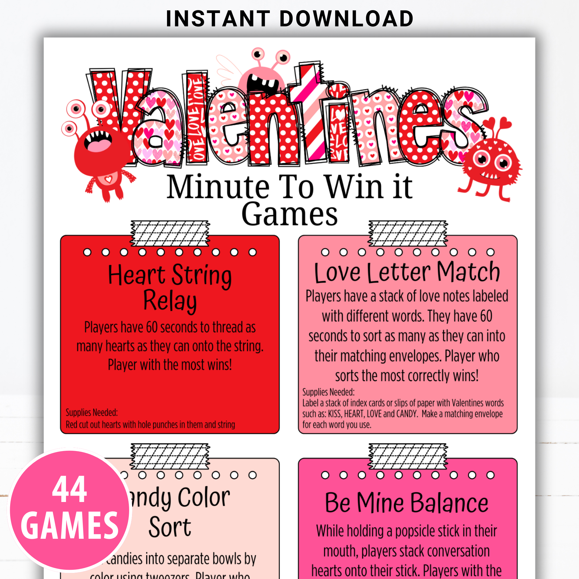 Valentine Minute to Win It Games | Fun Printable Valentine Party Games for Kids, Teens & Adults | Classroom, Family, Office Party Activities
