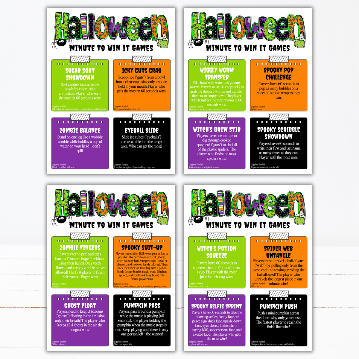 Halloween Minute to Win It Games | 52 Printable Party Games