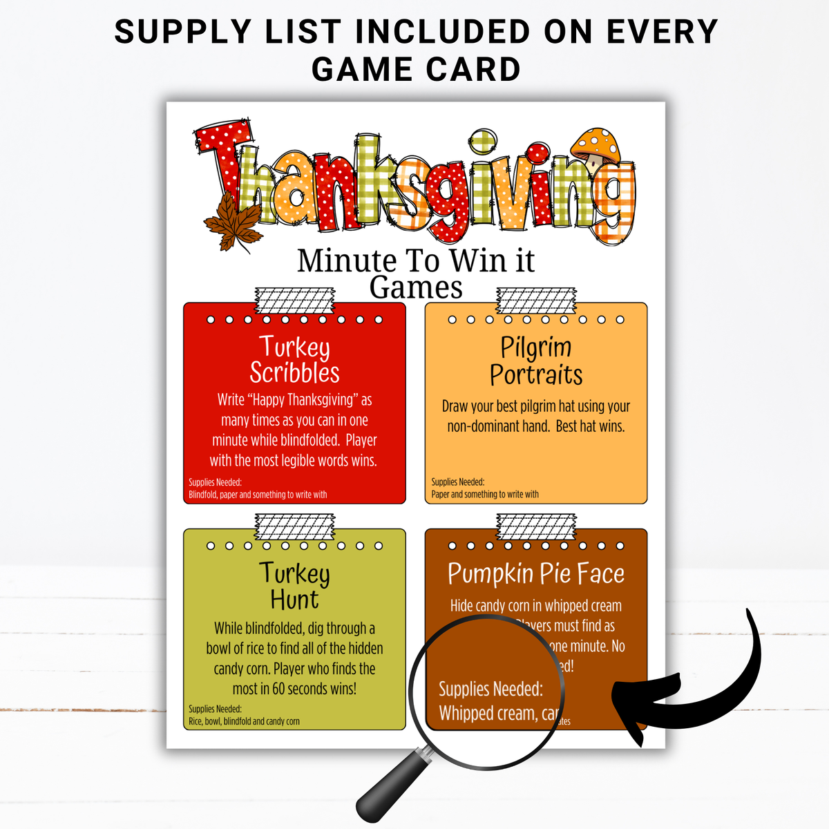 Thanksgiving Minute to Win It Games | 40 Printable Party Games