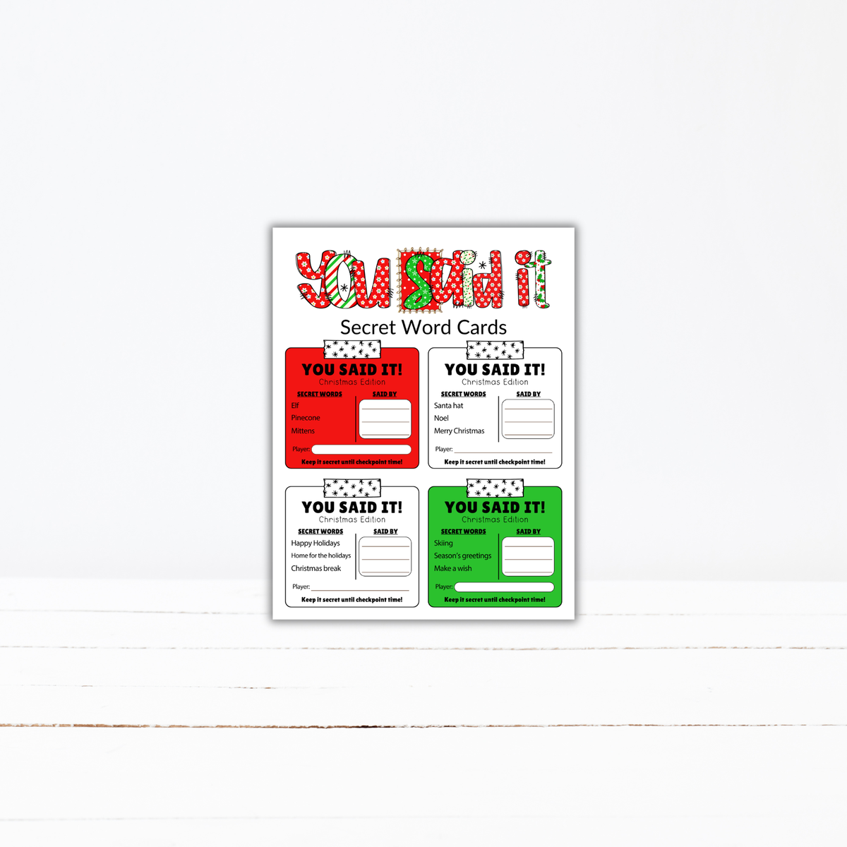 Christmas You Said It Game | 52 Printable Secret Word Cards