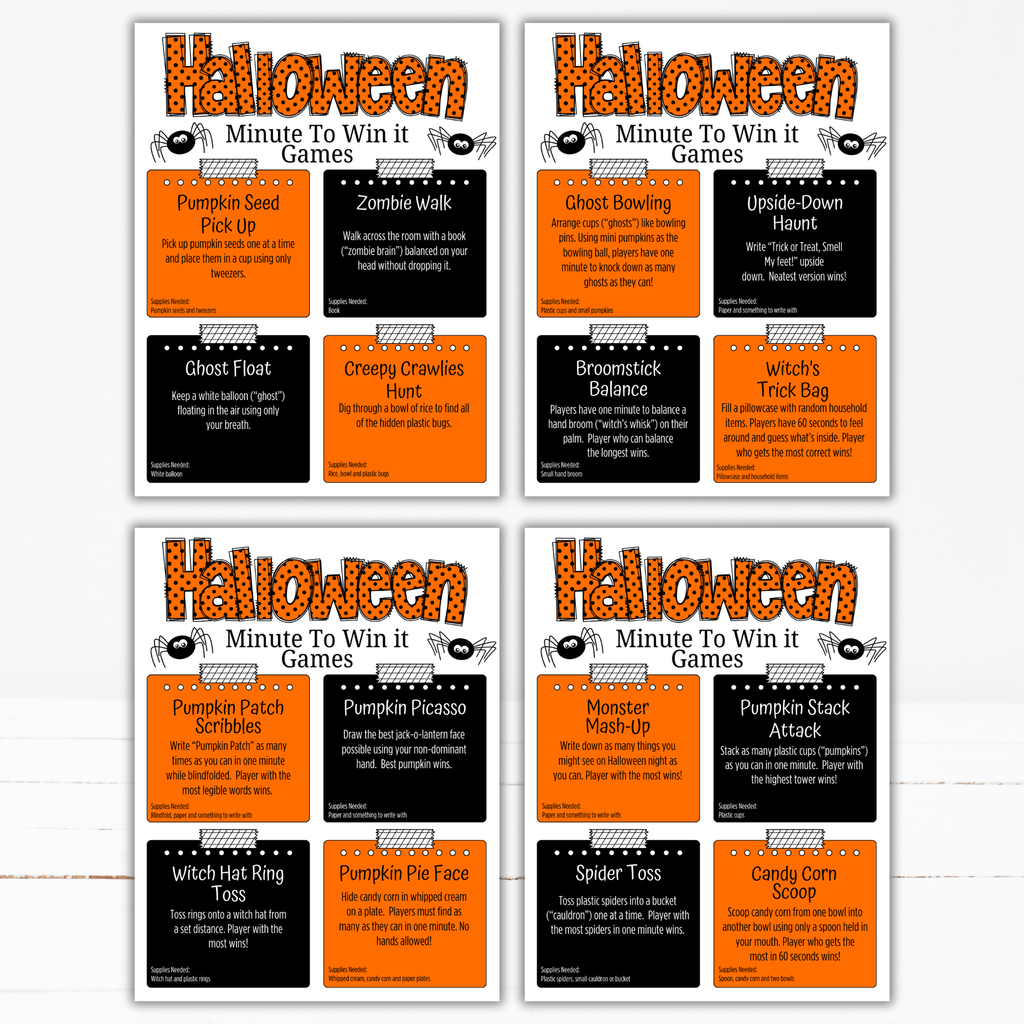 Halloween Minute to Win It Games | 36 Printable Party Games