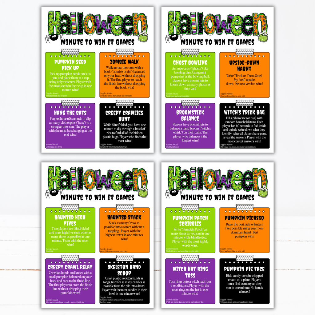 Halloween Minute to Win It Games | 52 Printable Party Games