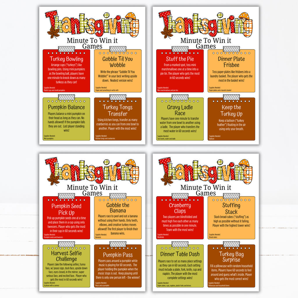 Thanksgiving Minute to Win It Games | 40 Printable Party Games