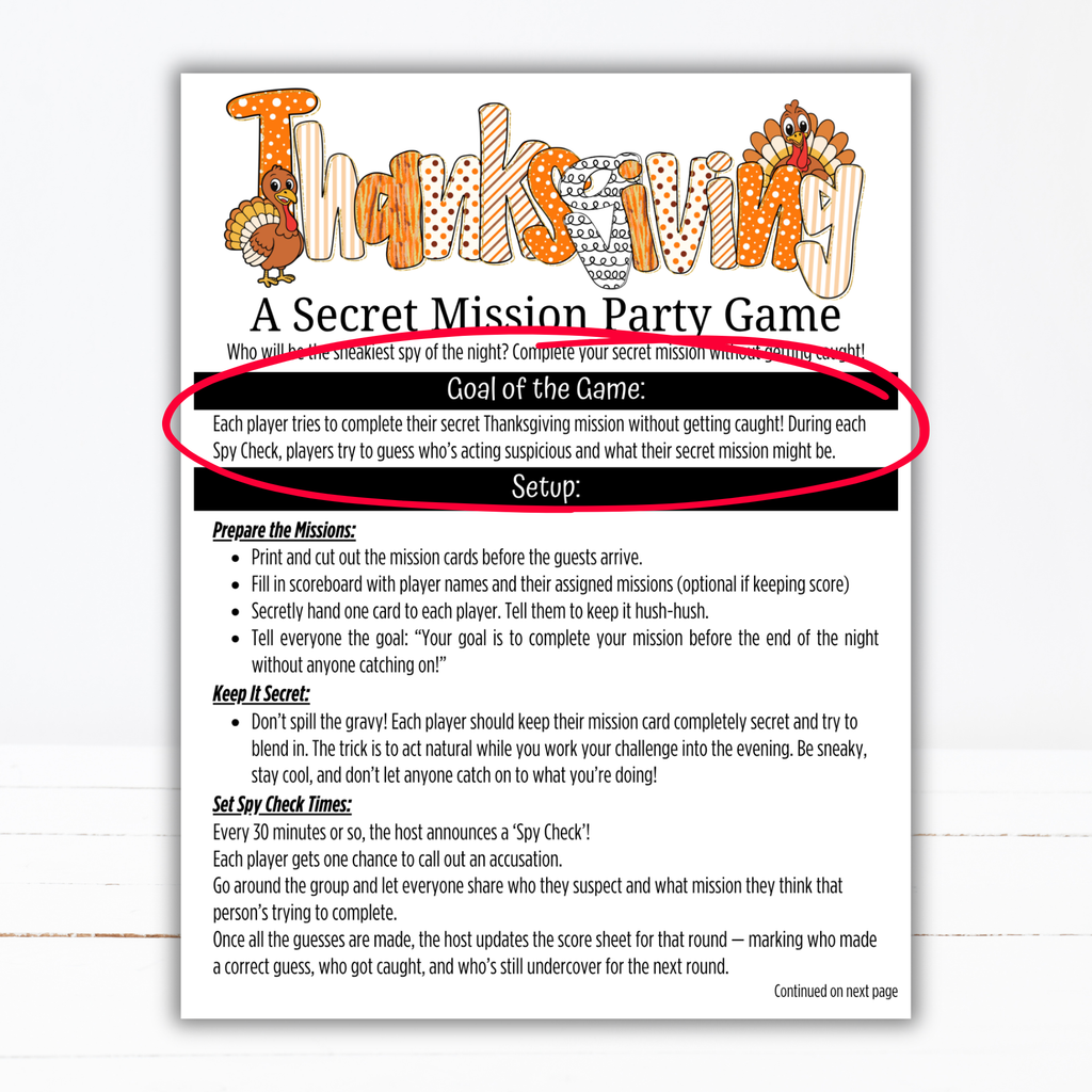 Thanksgiving Secret Mission Game | 52 Printable Spy Missions
