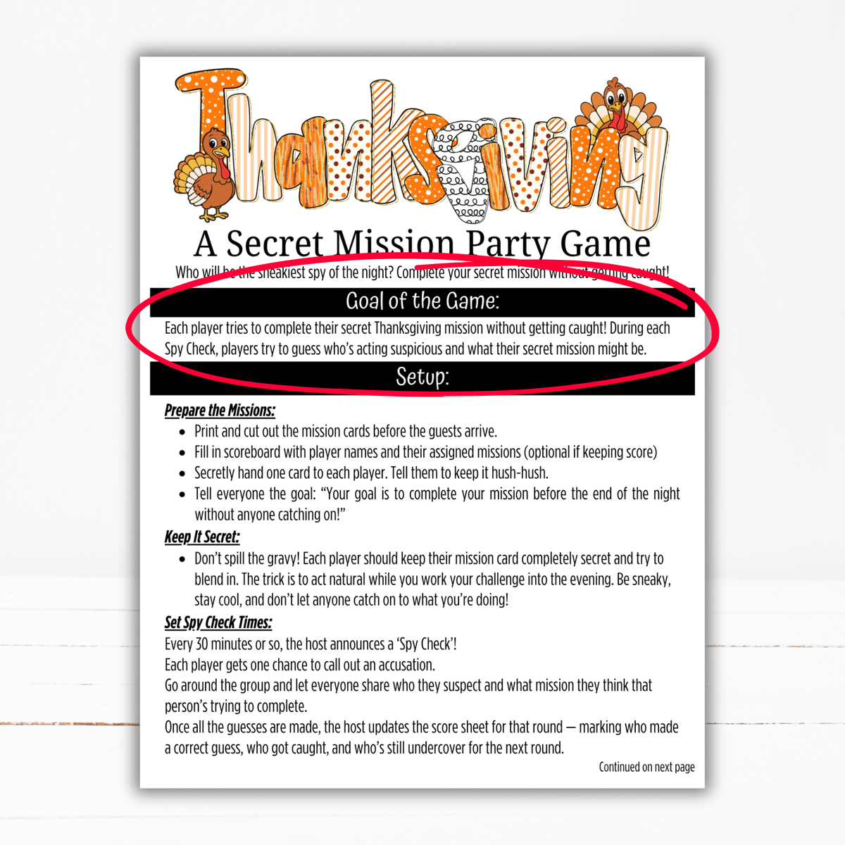 Thanksgiving Secret Mission Game | 52 Printable Spy Missions