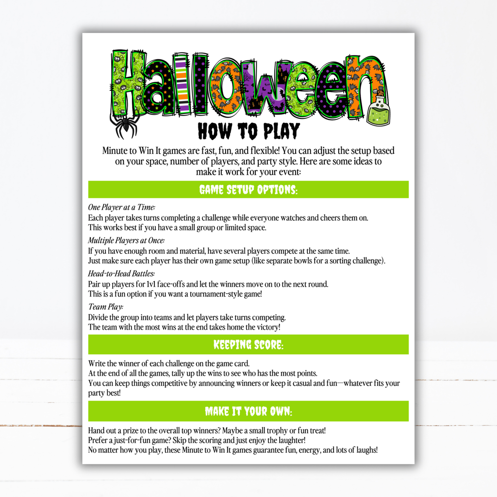 Halloween Minute to Win It Games | 52 Printable Party Games
