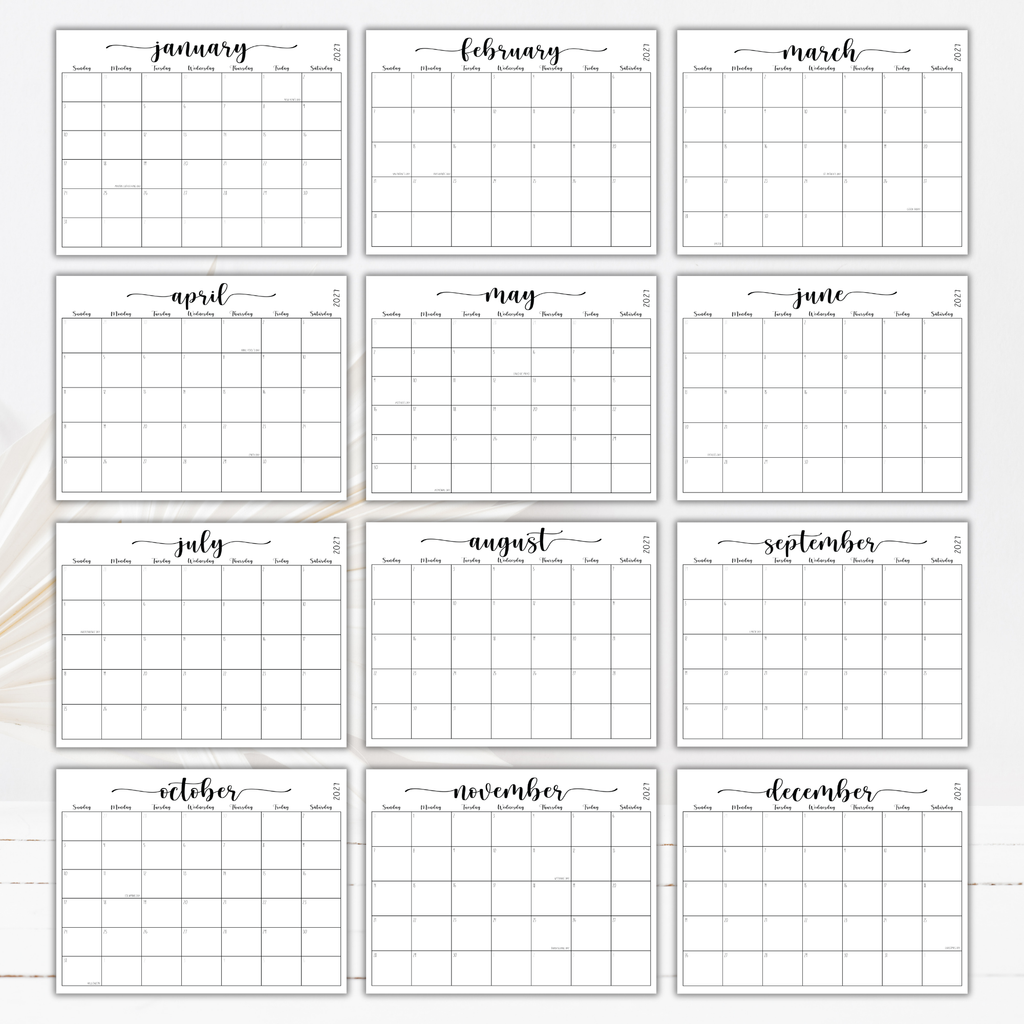 2027 Fillable Landscape Calendar | Sweet Script | Black | Sunday Start