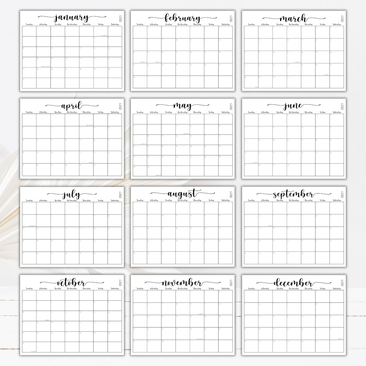 2027 Fillable Landscape Calendar | Sweet Script | Black | Sunday Start