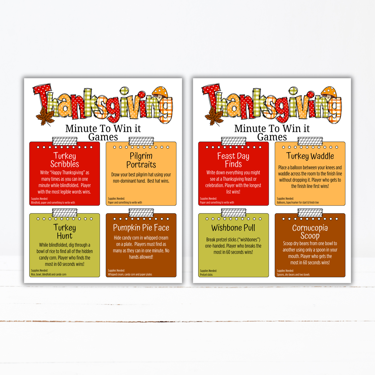 Thanksgiving Minute to Win It Games | 40 Printable Party Games