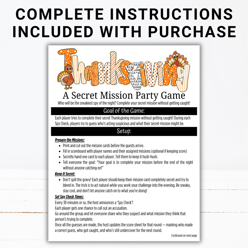 Thanksgiving Secret Mission Game | 52 Printable Spy Missions
