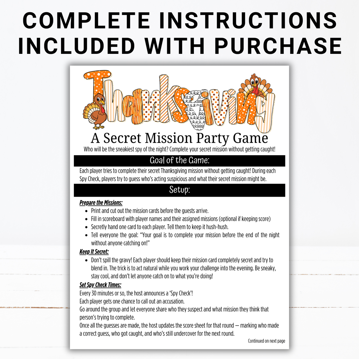 Thanksgiving Secret Mission Game | 52 Printable Spy Missions
