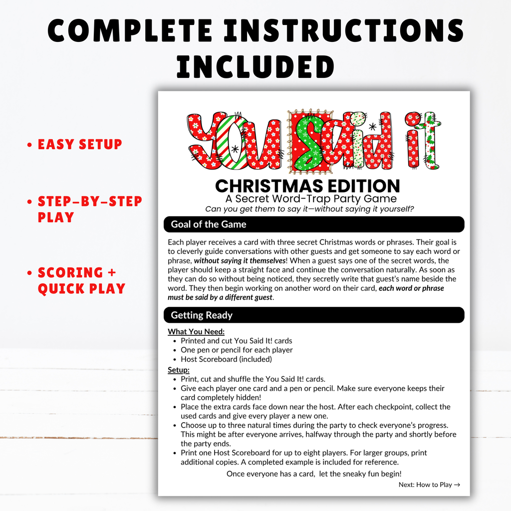 Christmas You Said It Game | 52 Printable Secret Word Cards
