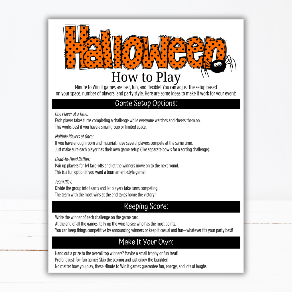 Halloween Minute to Win It Games | 36 Printable Party Games