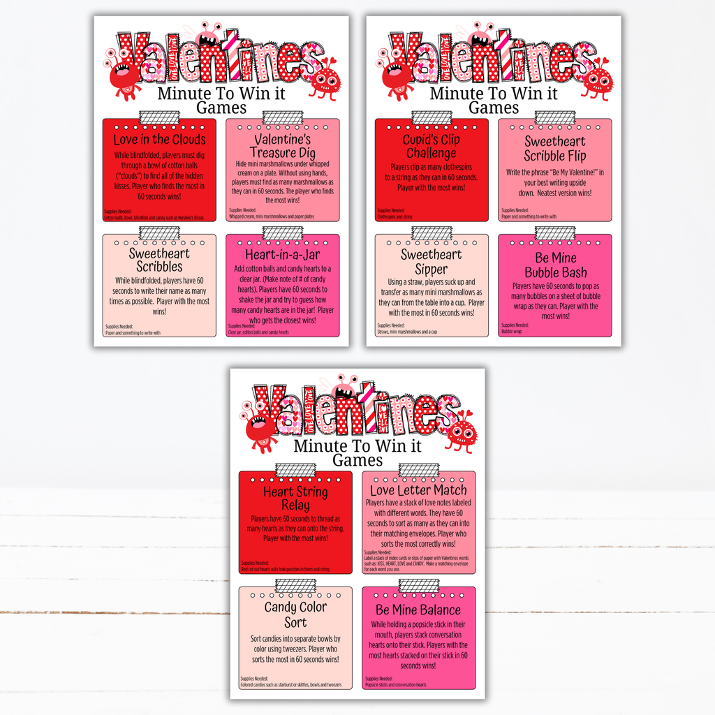 Valentine Minute to Win It Games | Fun Printable Valentine Party Games for Kids, Teens & Adults | Classroom, Family, Office Party Activities