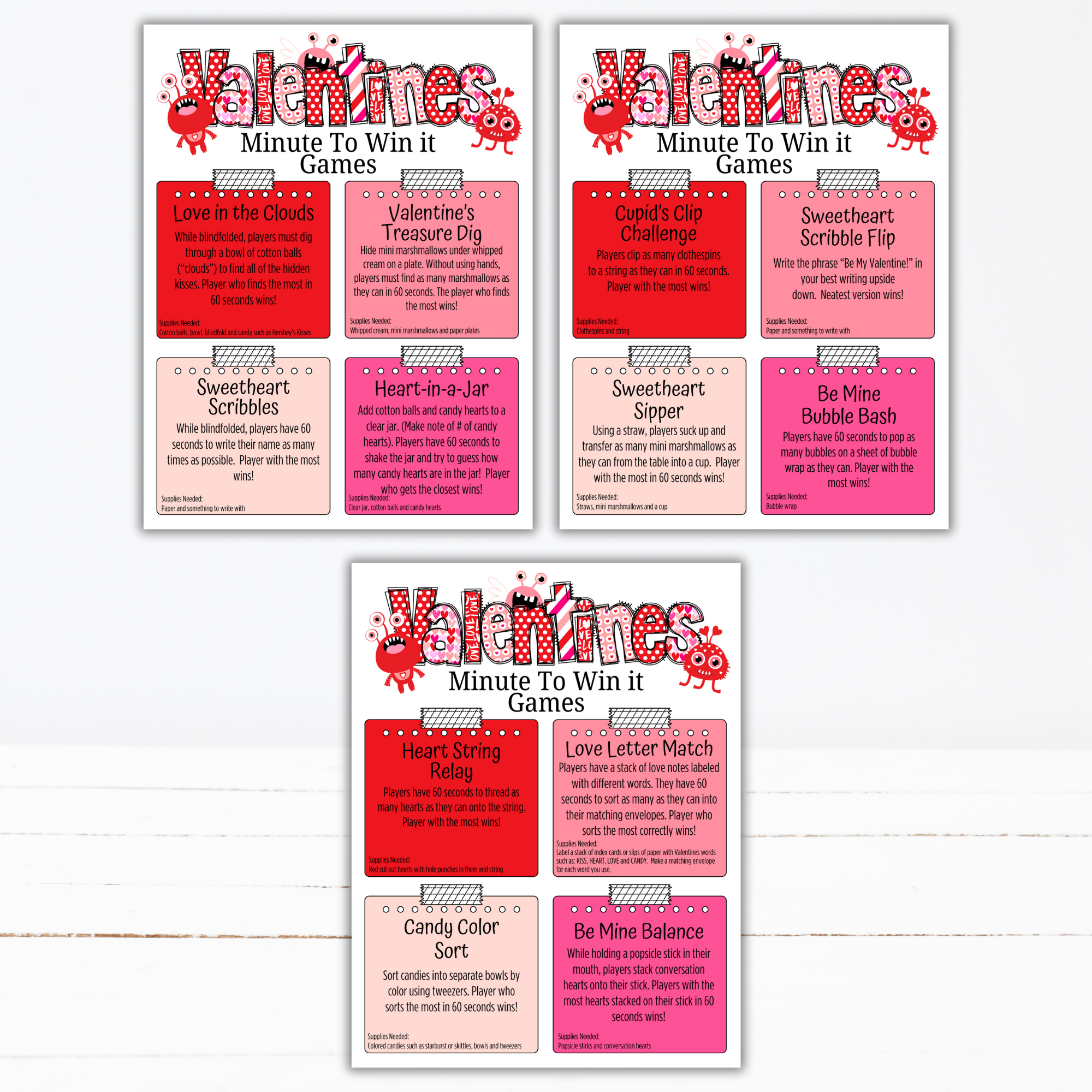 Valentine Minute to Win It Games | Fun Printable Valentine Party Games for Kids, Teens & Adults | Classroom, Family, Office Party Activities