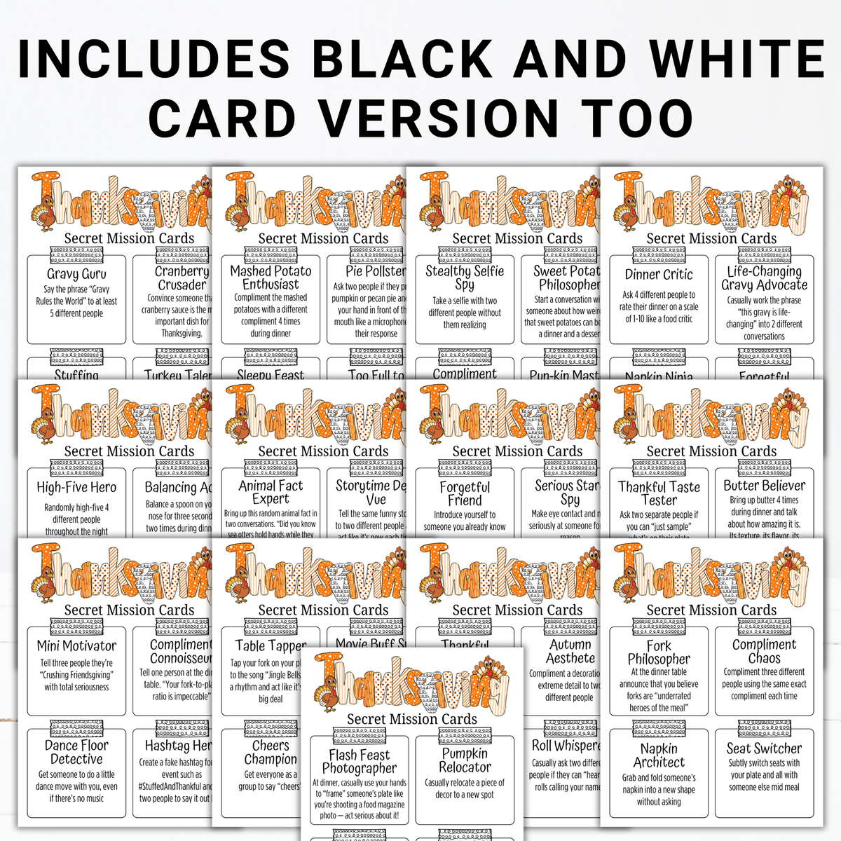 Thanksgiving Secret Mission Game | 52 Printable Spy Missions