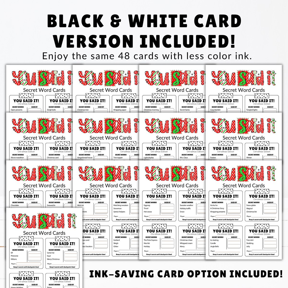 Christmas You Said It Game | 52 Printable Secret Word Cards