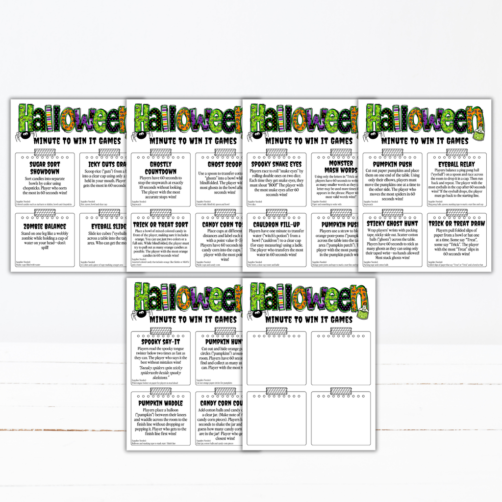 Halloween Minute to Win It Games | 52 Printable Party Games