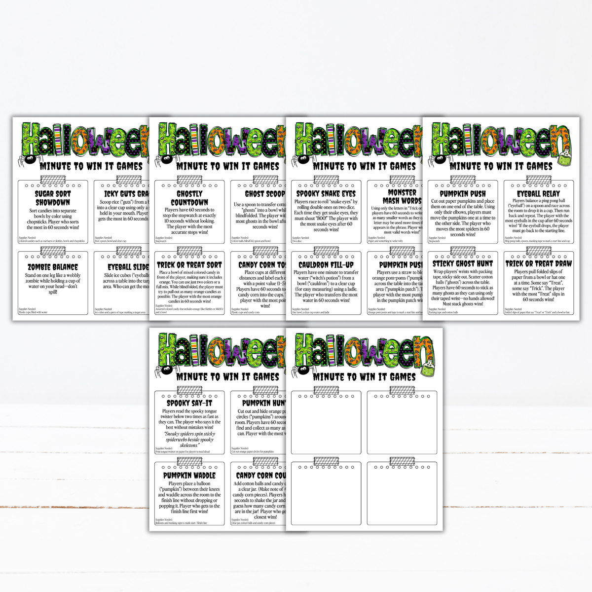 Halloween Minute to Win It Games | 52 Printable Party Games