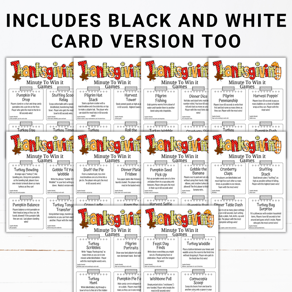 Thanksgiving Minute to Win It Games | 40 Printable Party Games