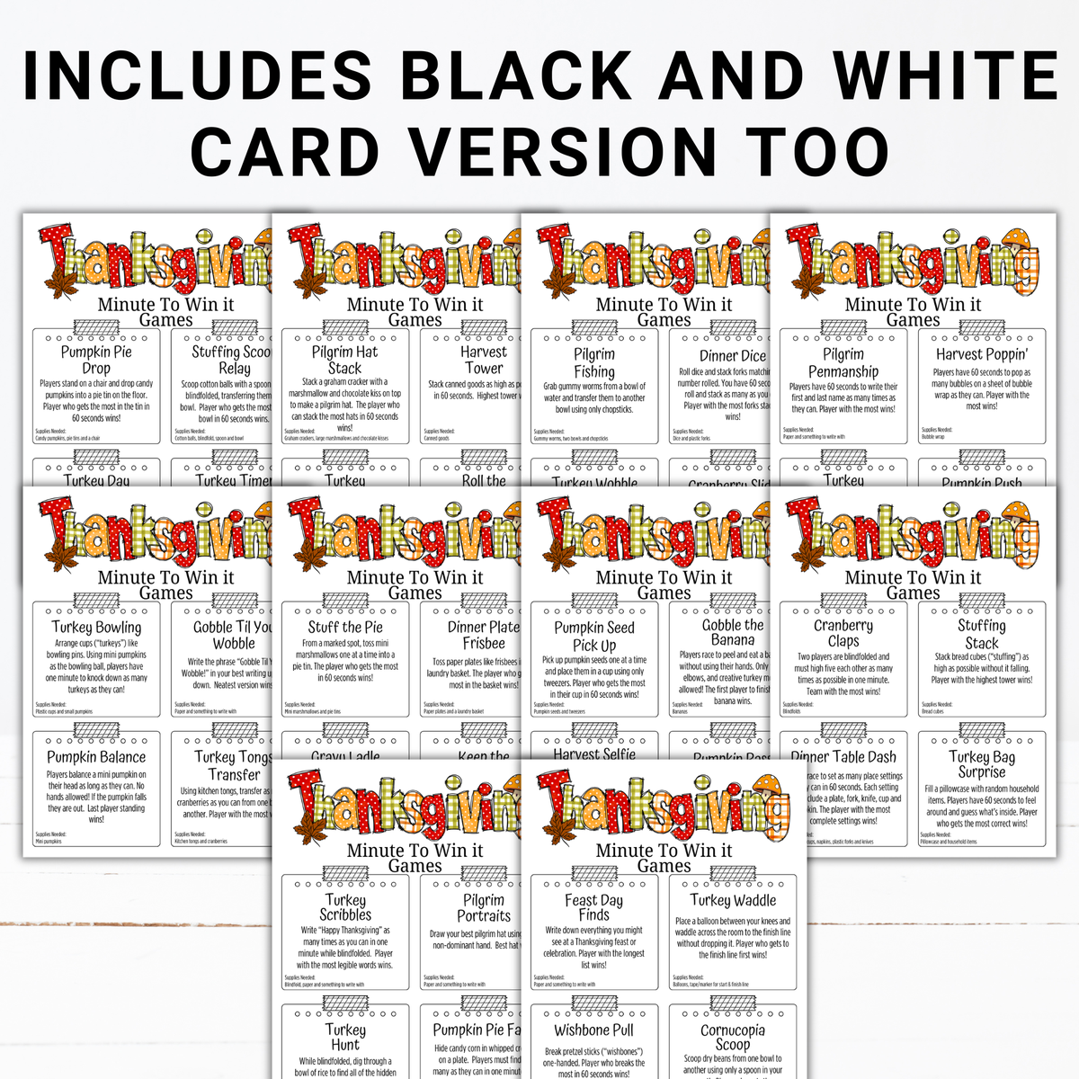 Thanksgiving Minute to Win It Games | 40 Printable Party Games