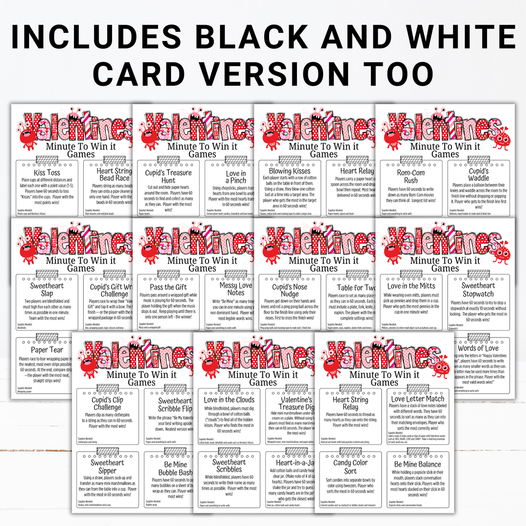 Valentine Minute to Win It Games | Fun Printable Valentine Party Games for Kids, Teens & Adults | Classroom, Family, Office Party Activities