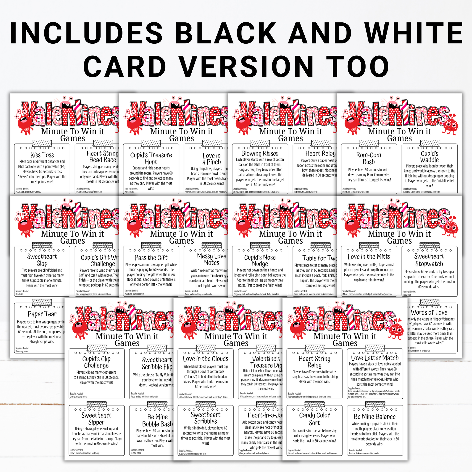 Valentine Minute to Win It Games | Fun Printable Valentine Party Games for Kids, Teens & Adults | Classroom, Family, Office Party Activities