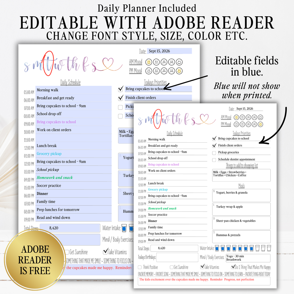 2027 Fillable Portrait Calendar | Sweet Script + Heart | Watercolor | Sunday Start