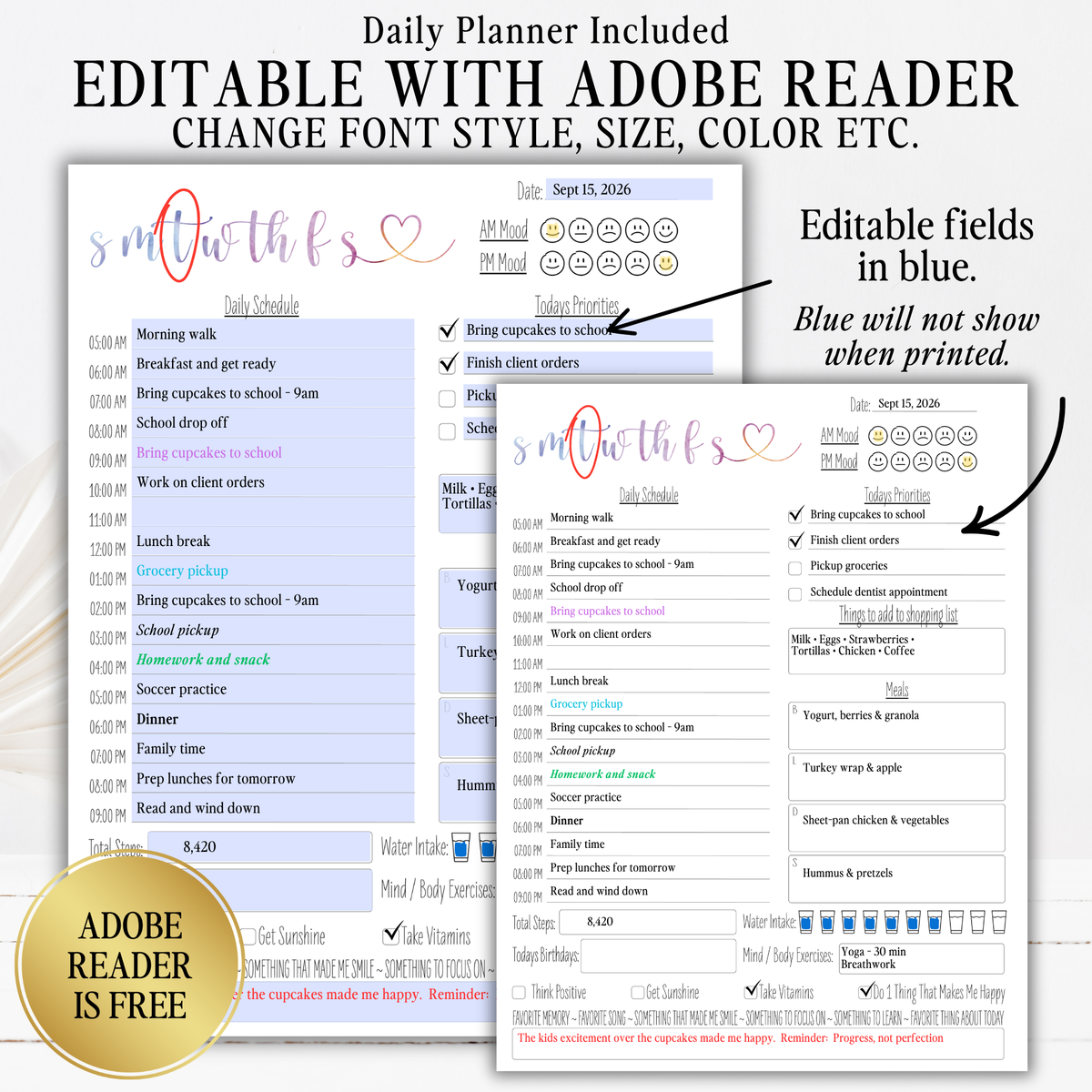 2027 Fillable Portrait Calendar | Sweet Script + Heart | Watercolor | Sunday Start