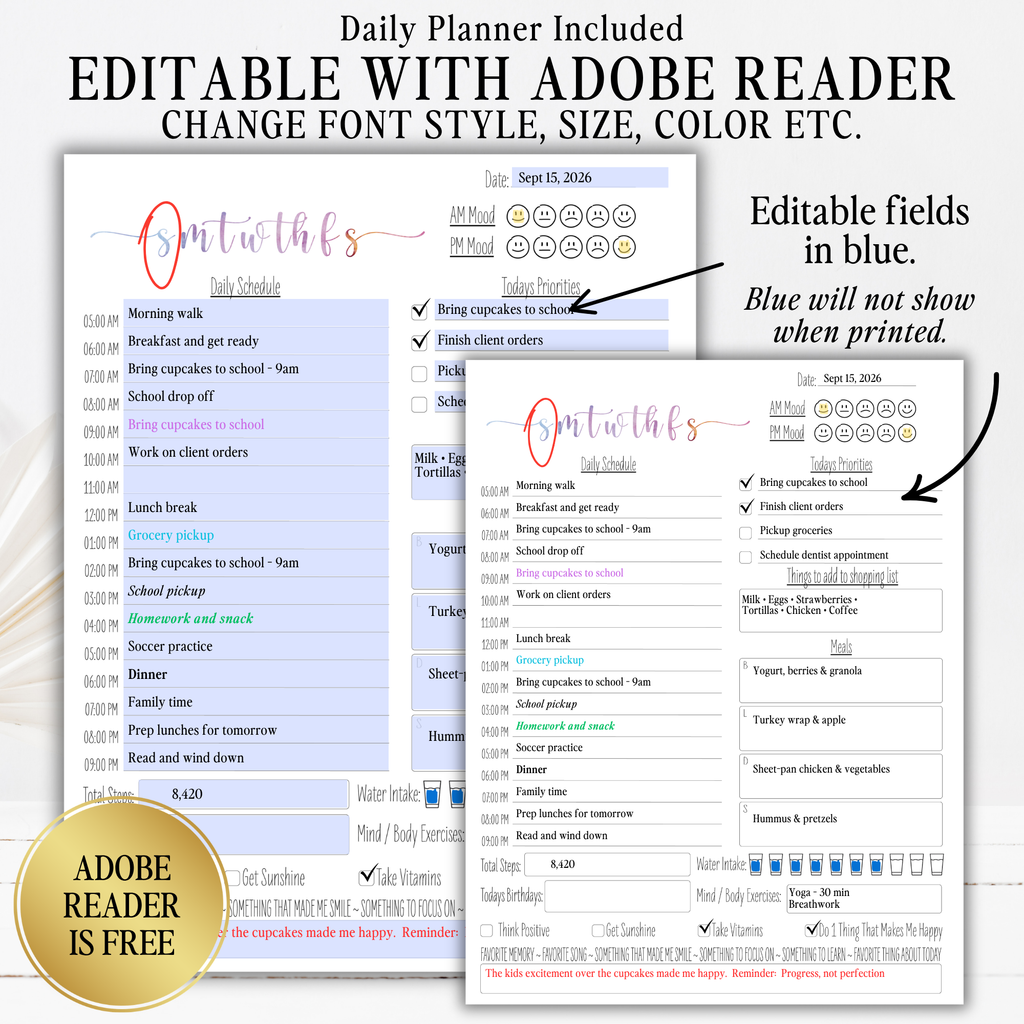 2027 Fillable Portrait Calendar | Sweet Script | Watercolor | Sunday Start