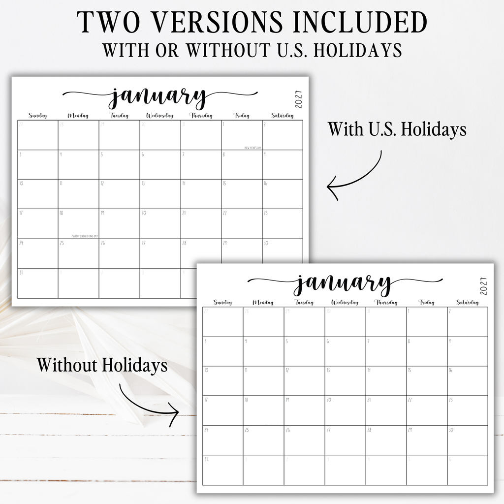 2027 Fillable Landscape Calendar | Sweet Script | Black | Sunday Start