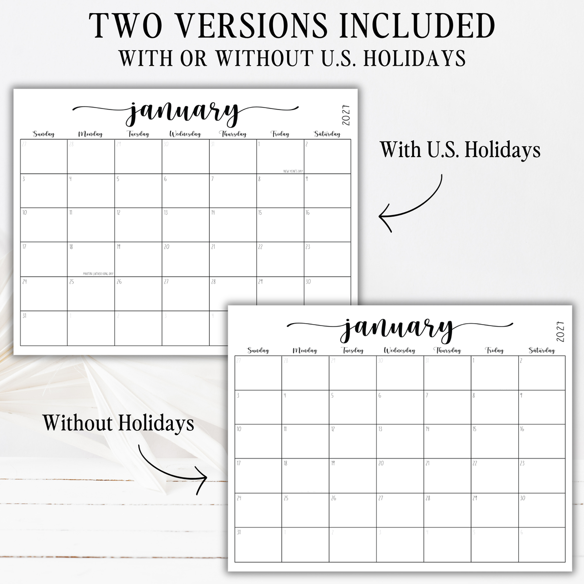 2027 Fillable Landscape Calendar | Sweet Script | Black | Sunday Start