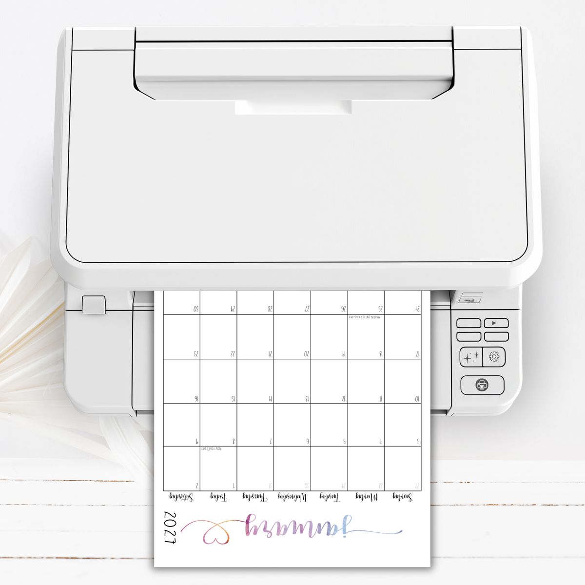 2027 Fillable Portrait Calendar | Sweet Script + Heart | Watercolor | Sunday Start