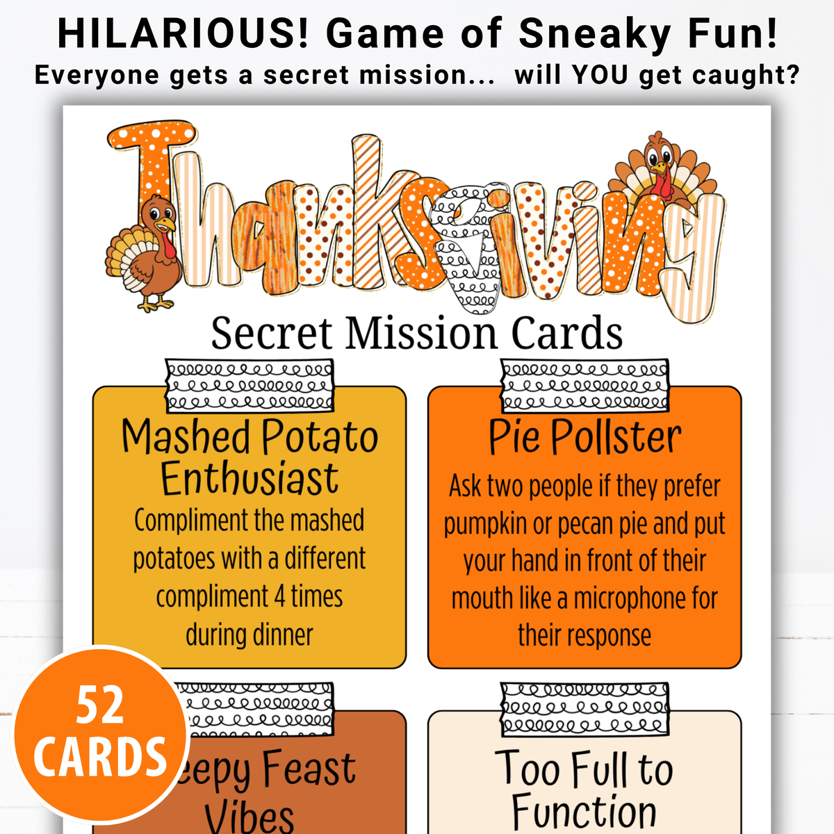 Thanksgiving Secret Mission Game | 52 Printable Spy Missions