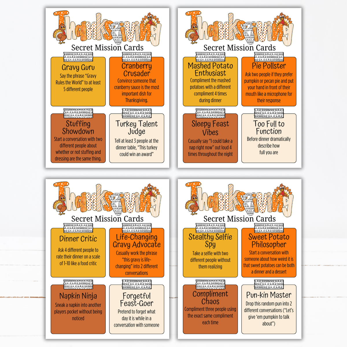 Thanksgiving Secret Mission Game | 52 Printable Spy Missions