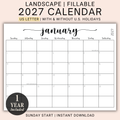 2027 Fillable Landscape Calendar | Sweet Script | Black | Sunday Start