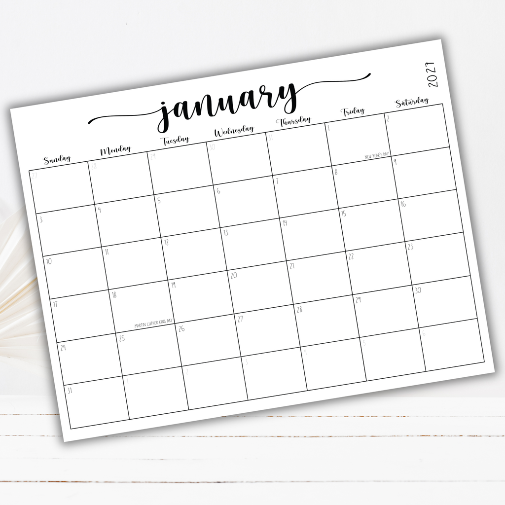 2027 Fillable Landscape Calendar | Sweet Script | Black | Sunday Start