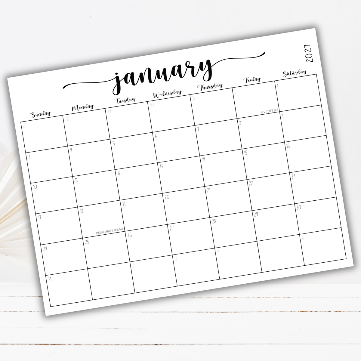 2027 Fillable Landscape Calendar | Sweet Script | Black | Sunday Start