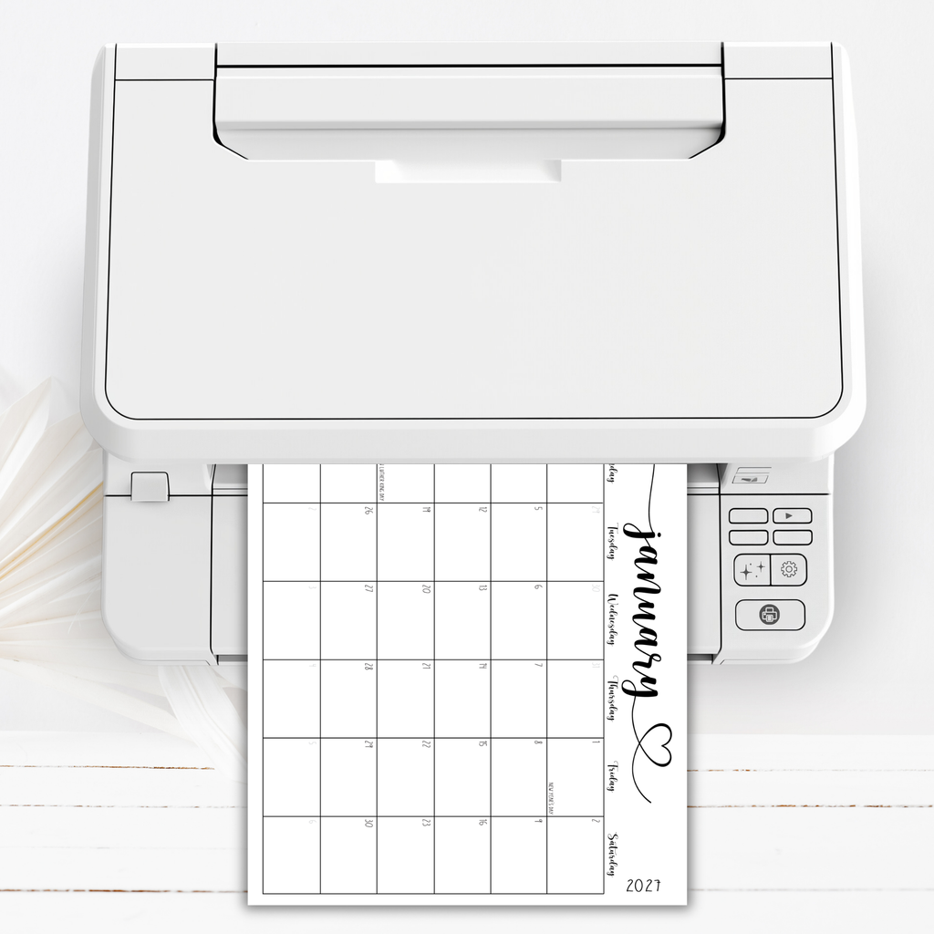 2027 Fillable Landscape Calendar | Sweet Script + Heart | Black | Sunday Start