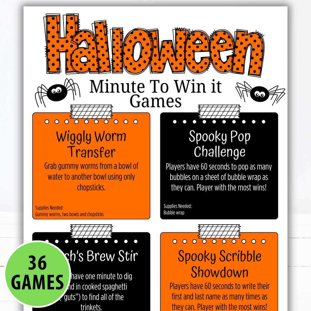 Halloween Minute to Win It Games | 36 Printable Party Games