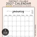 2027 Fillable Portrait Calendar | Sweet Script | Black | Sunday Start