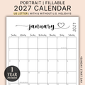 2027 Fillable Portrait Calendar | Sweet Script + Heart | Black | Sunday Start